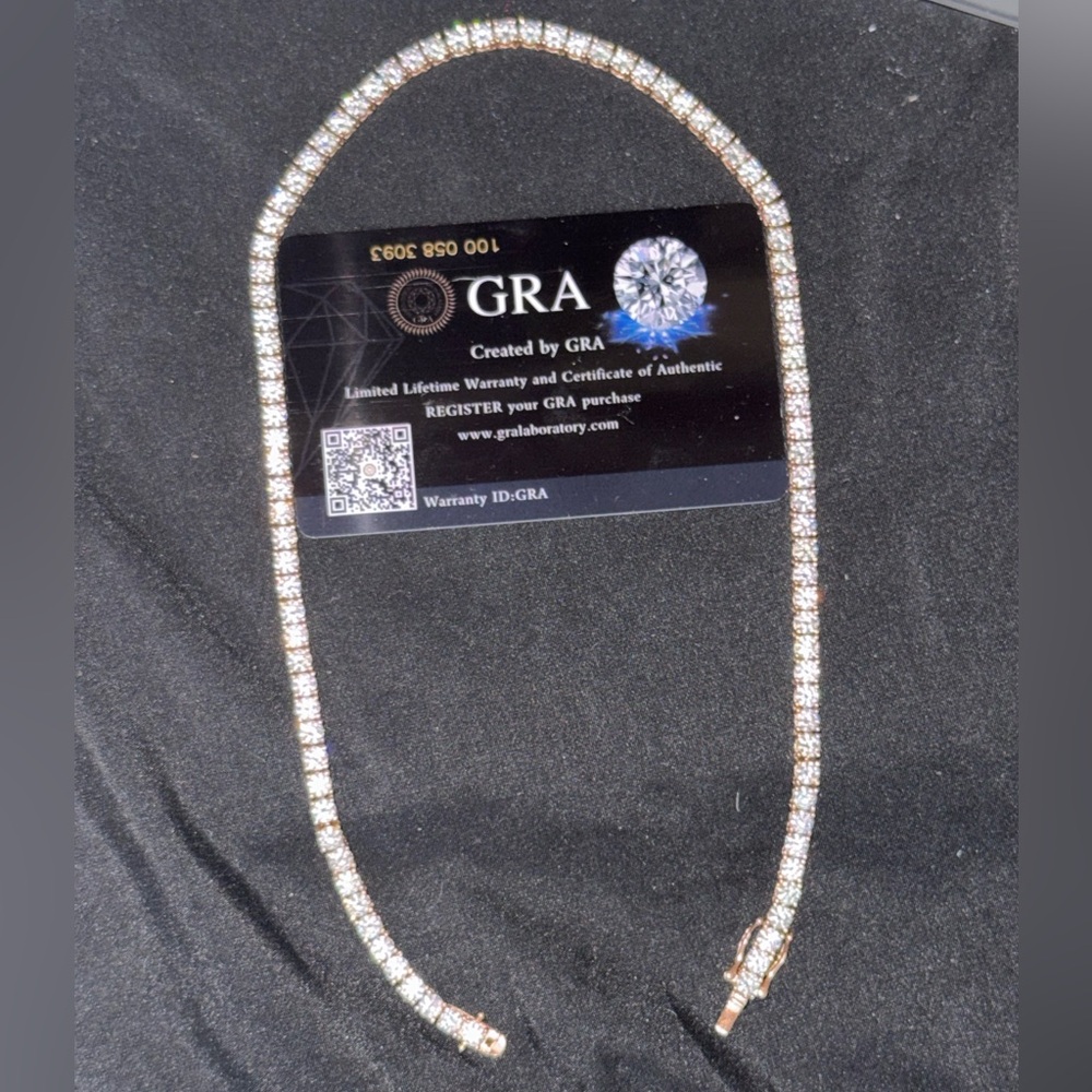 GRA Certified Moissanite 14k Rose Gold Tennis Necklace 4mm